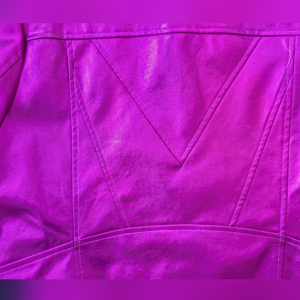 7 For All Mankind NWT Metallic Hot Magenta Pink Moto Jacket - Picture 11 of 12